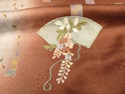 平和屋着物■訪問着　駒刺繍　扇面花文　暈し染め　金彩　正絹　逸品　DABI3603ya