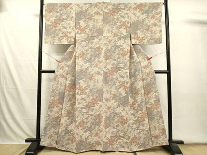 平和屋着物■上質な小紋　流水風景花松文　鬼しぼ縮緬　正絹　逸品　DABI3616ya
