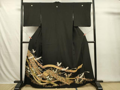 平和屋着物■豪華黒留袖　飛鶴花熨斗文　金彩　正絹　逸品　DABI3620ya