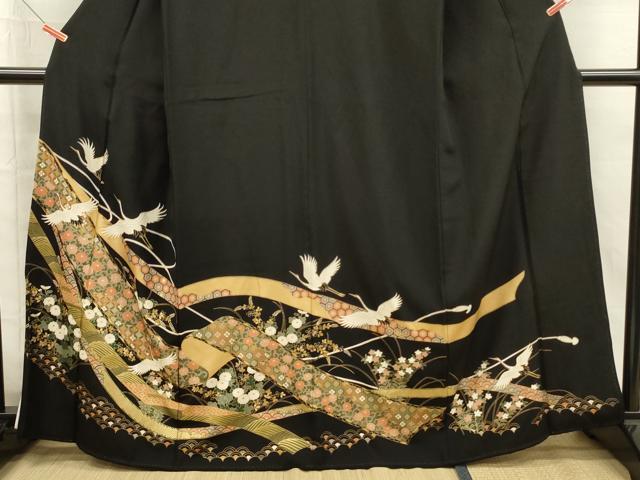 平和屋着物■豪華黒留袖　飛鶴花熨斗文　金彩　正絹　逸品　DABI3620ya