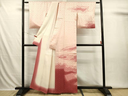 平和屋着物■訪問着　松皮菱更紗花唐草文　暈し染め　正絹　逸品　DABI3622ya