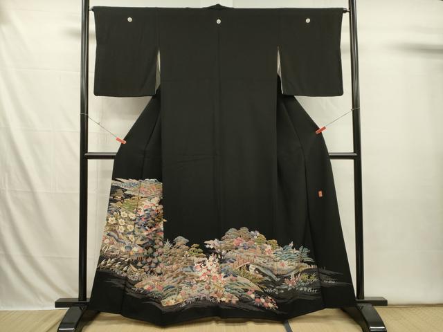 平和屋着物■豪華黒留袖　友禅　作家物　風景花文　松竹梅　正絹　逸品　DABI3623ya