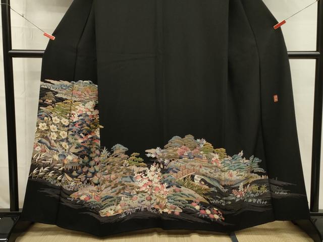 平和屋着物■豪華黒留袖　友禅　作家物　風景花文　松竹梅　正絹　逸品　DABI3623ya