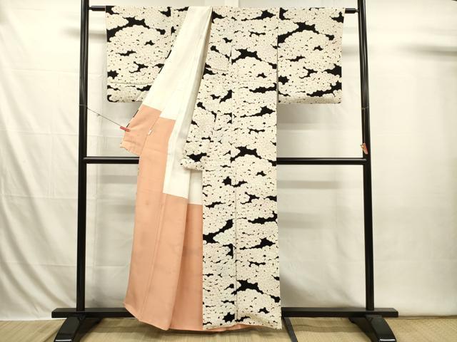 平和屋着物■上質な小紋　光琳菊　黒留　正絹　逸品　DABI3626ya