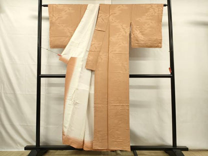 平和屋着物■上質な色無地　紗綾形扇子地紋　小麦色　正絹　逸品　DABI3633ya