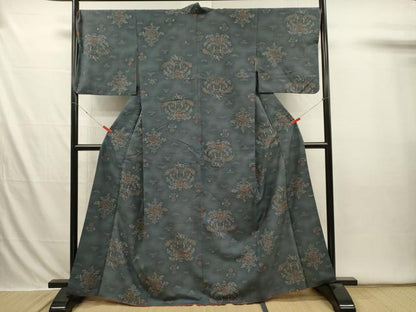 平和屋着物■上質な小紋　紬地　向かい鳥花文　正絹　逸品　DABI3637ya