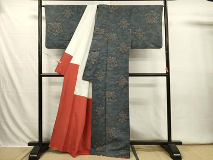 平和屋着物■上質な小紋　紬地　向かい鳥花文　正絹　逸品　DABI3637ya
