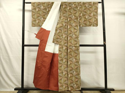 平和屋着物■上質な紬　幾何学文　正絹　逸品　DABI3638ya