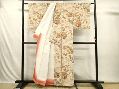 平和屋着物■上質な小紋　渡橋風景花松文　金彩　正絹　逸品　DABI3639ya