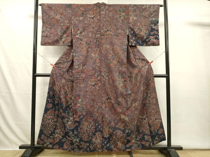 平和屋着物■訪問着　紬地　花鳥文　暈し染め　正絹　逸品　DABI3640ya