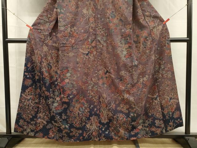 平和屋着物■訪問着　紬地　花鳥文　暈し染め　正絹　逸品　DABI3640ya