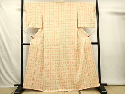 平和屋着物■上質な小紋　絞り　変わり格子　正絹　逸品　DABI3643ya