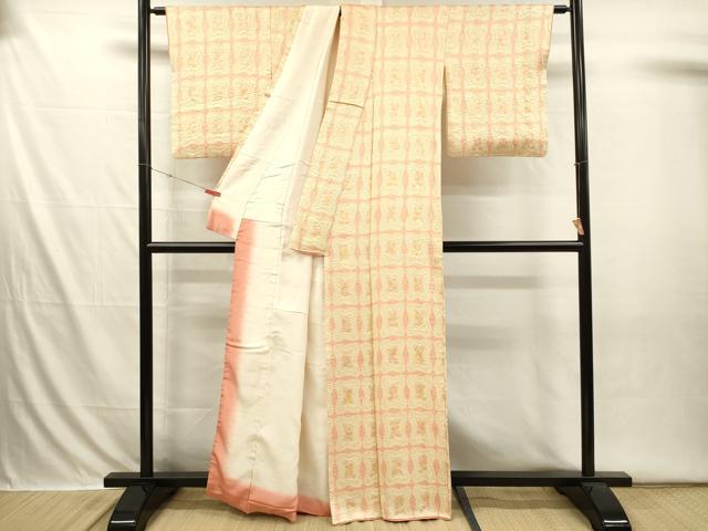 平和屋着物■上質な小紋　絞り　変わり格子　正絹　逸品　DABI3643ya