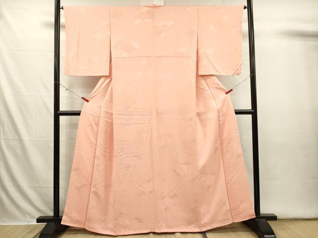 平和屋着物■上質な色無地　吉祥花地紋　一斤染色　正絹　逸品　DABI3644ya
