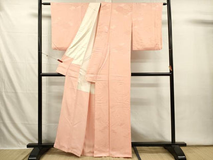 平和屋着物■上質な色無地　吉祥花地紋　一斤染色　正絹　逸品　DABI3644ya