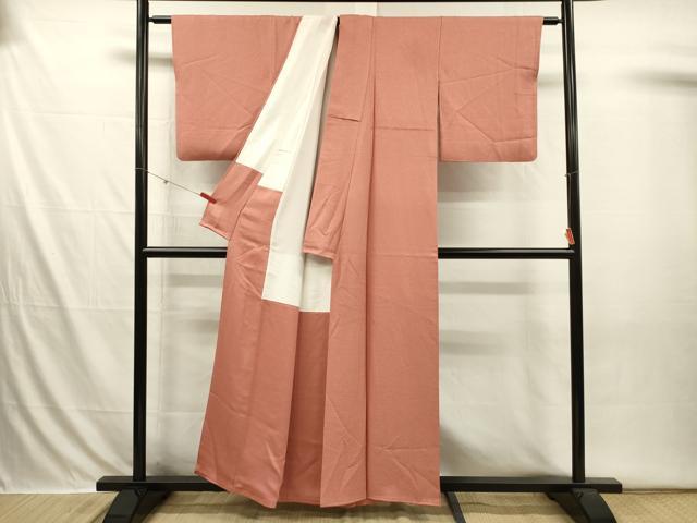 平和屋着物■本草木染作家　瑞寶　色無地　霞地紋　曙色　正絹　逸品　DABI3646ya