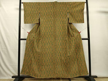 平和屋着物■上質な小紋　抽象草花文　お召縮緬　正絹　逸品　未使用　DABI3648ya