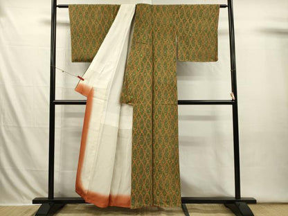 平和屋着物■上質な小紋　抽象草花文　お召縮緬　正絹　逸品　未使用　DABI3648ya