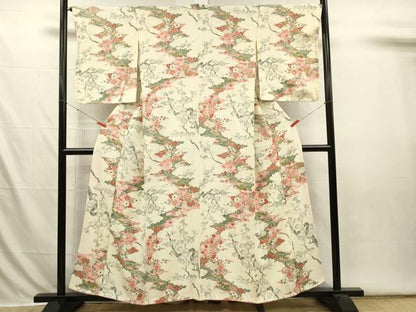 平和屋着物■上質な小紋　手描き　流水草花文　枝梅　金銀彩　正絹　逸品　未使用　DABI3651ya