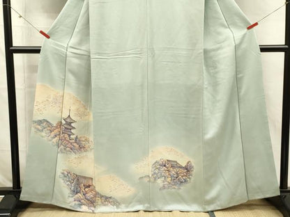平和屋着物■訪問着　手描き　風景文　暈し染め　正絹　逸品　DABI3656ya
