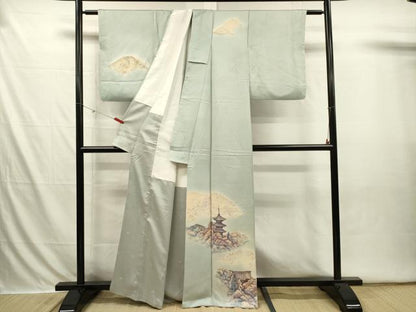 平和屋着物■訪問着　手描き　風景文　暈し染め　正絹　逸品　DABI3656ya