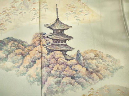 平和屋着物■訪問着　手描き　風景文　暈し染め　正絹　逸品　DABI3656ya