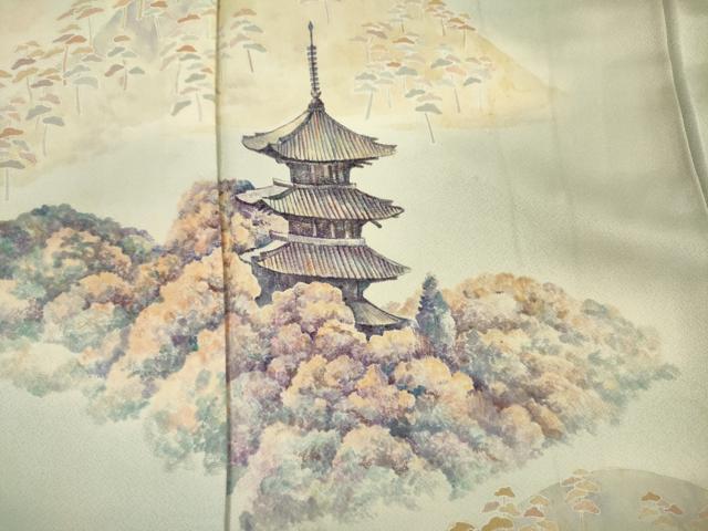 平和屋着物■訪問着　手描き　風景文　暈し染め　正絹　逸品　DABI3656ya