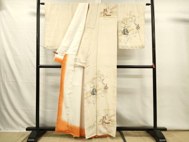 平和屋着物■訪問着　手描き　刺繍　人物風景文　金彩　正絹　逸品　DABI3659ya