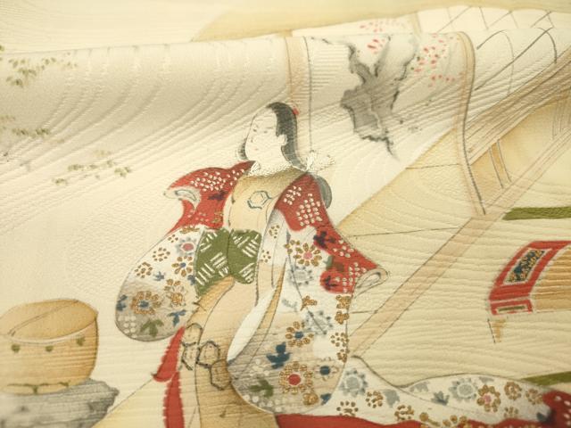平和屋着物■訪問着　手描き　刺繍　人物風景文　金彩　正絹　逸品　DABI3659ya