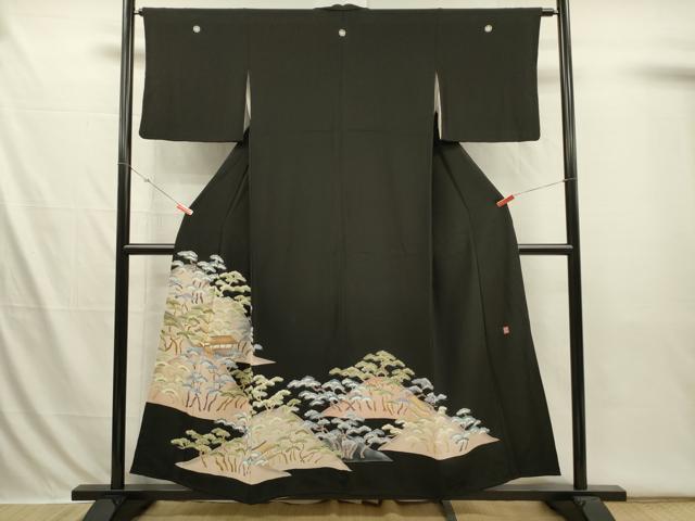 平和屋着物■豪華黒留袖　作家物　風景松文　正絹　逸品　DABI3660ya