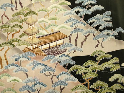平和屋着物■豪華黒留袖　作家物　風景松文　正絹　逸品　DABI3660ya