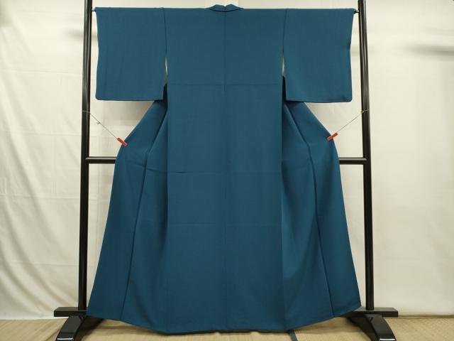 平和屋着物■上質な色無地　霞地紋　藍色　正絹　逸品　DABI3666ya
