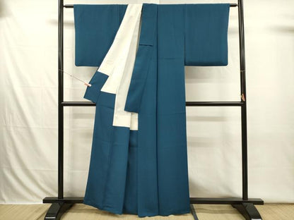 平和屋着物■上質な色無地　霞地紋　藍色　正絹　逸品　DABI3666ya