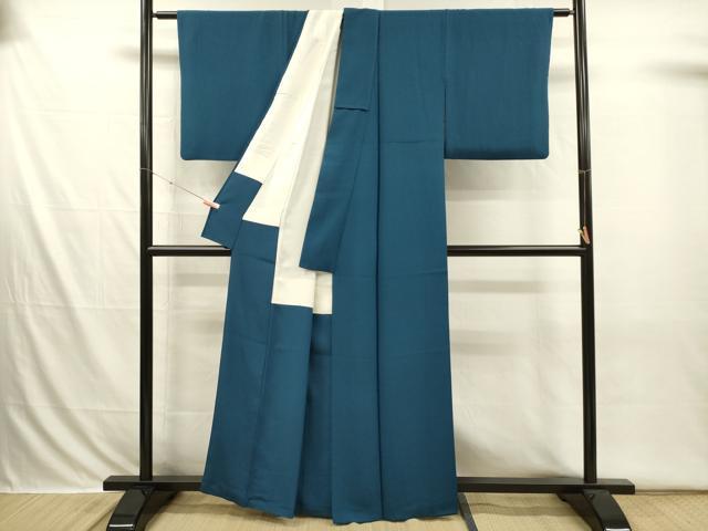 平和屋着物■上質な色無地　霞地紋　藍色　正絹　逸品　DABI3666ya