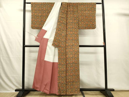 平和屋着物■上質な小紋　型染め　抽象花文　正絹　逸品　DABI3667ya