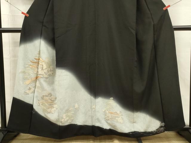 平和屋着物■豪華黒留袖　刺繍　風景文　暈し染め　金銀糸　正絹　逸品　DABI3670ya