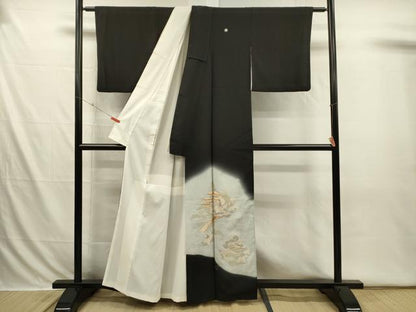 平和屋着物■豪華黒留袖　刺繍　風景文　暈し染め　金銀糸　正絹　逸品　DABI3670ya