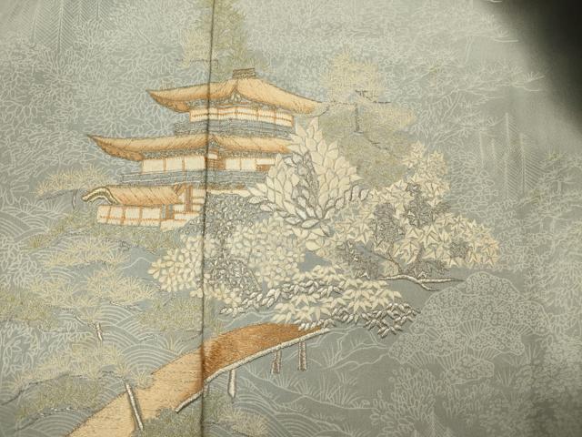 平和屋着物■豪華黒留袖　刺繍　風景文　暈し染め　金銀糸　正絹　逸品　DABI3670ya