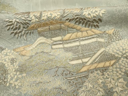 平和屋着物■豪華黒留袖　刺繍　風景文　暈し染め　金銀糸　正絹　逸品　DABI3670ya