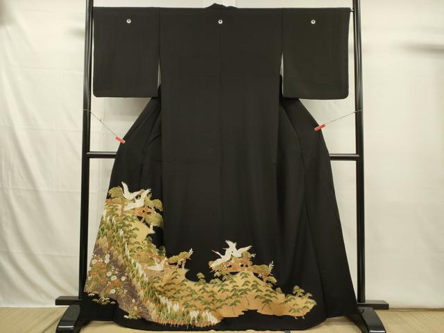 平和屋着物■豪華黒留袖　エ霞飛鶴花松文　暈し染め　金彩　正絹　逸品　DABI3672ya