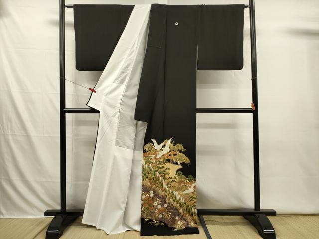 平和屋着物■豪華黒留袖　エ霞飛鶴花松文　暈し染め　金彩　正絹　逸品　DABI3672ya