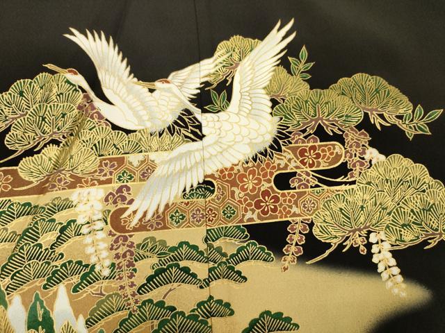平和屋着物■豪華黒留袖　エ霞飛鶴花松文　暈し染め　金彩　正絹　逸品　DABI3672ya