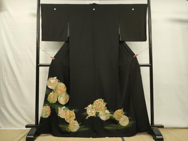 平和屋着物■豪華黒留袖　花鳥花丸文　暈し染め　金彩　正絹　逸品　DABI3674ya