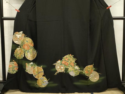 平和屋着物■豪華黒留袖　花鳥花丸文　暈し染め　金彩　正絹　逸品　DABI3674ya