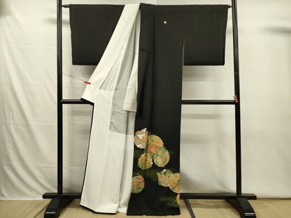 平和屋着物■豪華黒留袖　花鳥花丸文　暈し染め　金彩　正絹　逸品　DABI3674ya