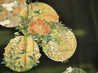 平和屋着物■豪華黒留袖　花鳥花丸文　暈し染め　金彩　正絹　逸品　DABI3674ya