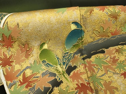 平和屋着物■豪華黒留袖　花鳥花丸文　暈し染め　金彩　正絹　逸品　DABI3674ya