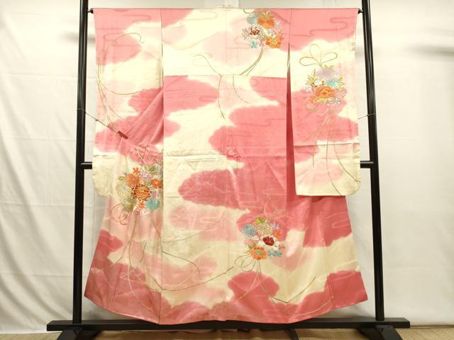 平和屋着物■豪華振袖　駒刺繍　結び紐花文　暈し染め　金銀糸　正絹　逸品　DABI3683ya