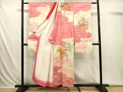 平和屋着物■豪華振袖　駒刺繍　結び紐花文　暈し染め　金銀糸　正絹　逸品　DABI3683ya