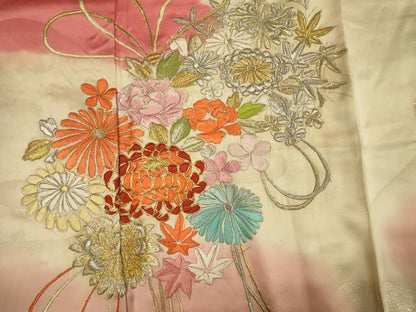 平和屋着物■豪華振袖　駒刺繍　結び紐花文　暈し染め　金銀糸　正絹　逸品　DABI3683ya
